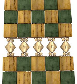 Threaded beads connecting two blocks